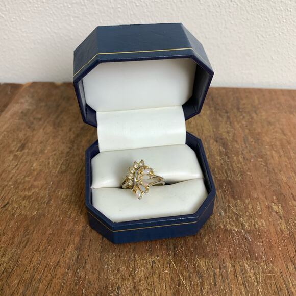 Vintage Uncas Estate Gold opal & rhinestone statement cocktail ring size‎ 8 - Picture 2 of 8